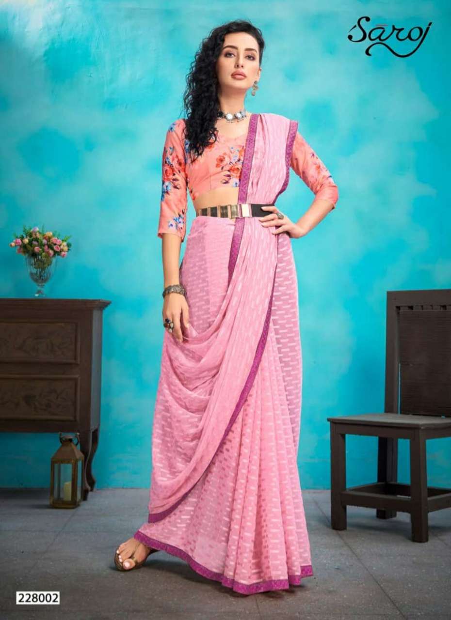 ANJALI BY SAROJ 228001 TO 228006 SERIES INDIAN TRADITIONAL WEAR COLLECTION BEAUTIFUL STYLISH FANCY COLORFUL PARTY WEAR & OCCASIONAL WEAR WEIGHTLESSA GEORGETTE SAREES AT WHOLESALE PRICE