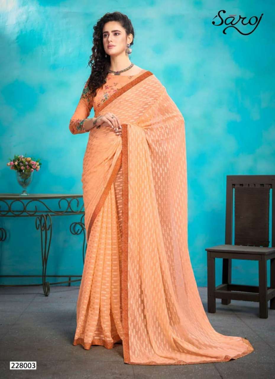 ANJALI BY SAROJ 228001 TO 228006 SERIES INDIAN TRADITIONAL WEAR COLLECTION BEAUTIFUL STYLISH FANCY COLORFUL PARTY WEAR & OCCASIONAL WEAR WEIGHTLESSA GEORGETTE SAREES AT WHOLESALE PRICE