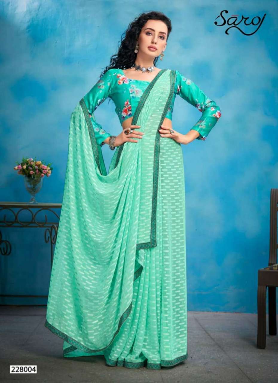 ANJALI BY SAROJ 228001 TO 228006 SERIES INDIAN TRADITIONAL WEAR COLLECTION BEAUTIFUL STYLISH FANCY COLORFUL PARTY WEAR & OCCASIONAL WEAR WEIGHTLESSA GEORGETTE SAREES AT WHOLESALE PRICE
