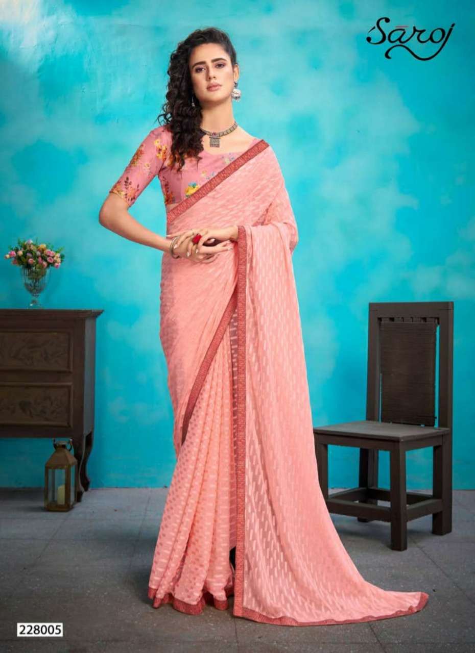 ANJALI BY SAROJ 228001 TO 228006 SERIES INDIAN TRADITIONAL WEAR COLLECTION BEAUTIFUL STYLISH FANCY COLORFUL PARTY WEAR & OCCASIONAL WEAR WEIGHTLESSA GEORGETTE SAREES AT WHOLESALE PRICE