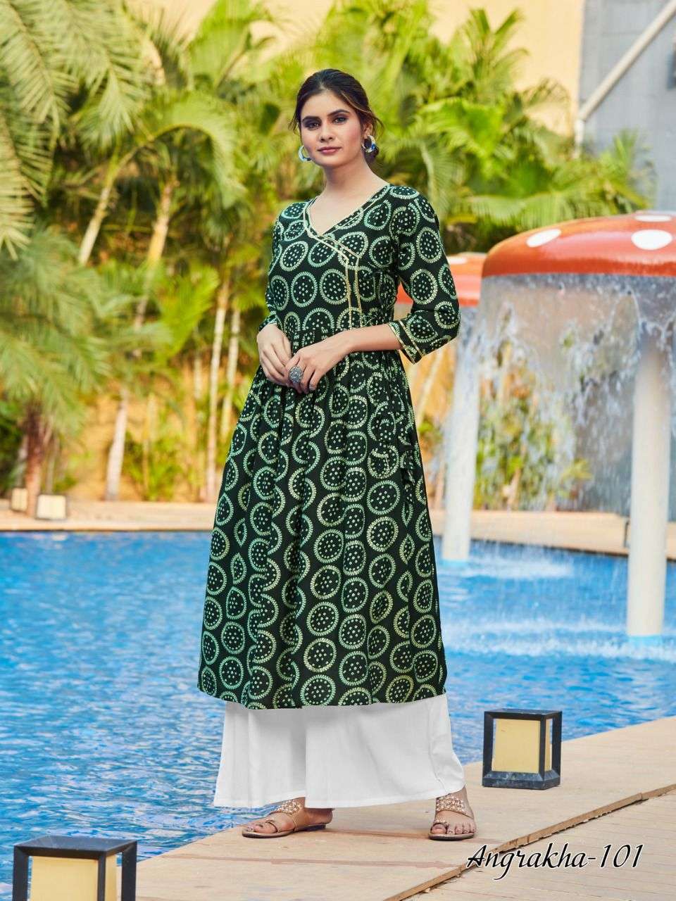 ANGRAKHA BY VEE FAB 101 TO 104 SERIES DESIGNER STYLISH FANCY COLORFUL BEAUTIFUL PARTY WEAR & ETHNIC WEAR COLLECTION RAYON FOIL PRINT KURTIS AT WHOLESALE PRICE