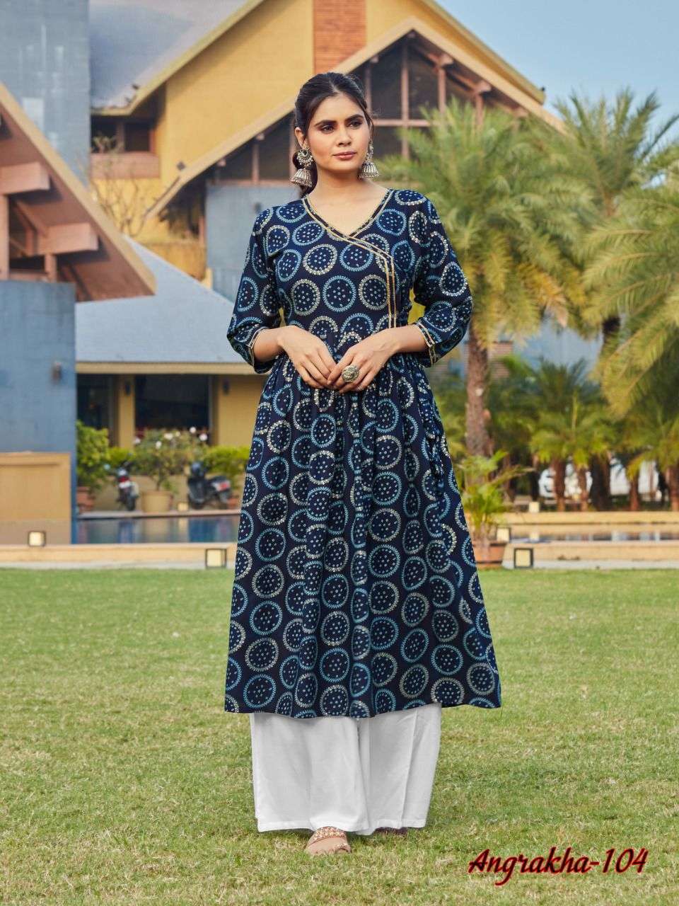 ANGRAKHA BY VEE FAB 101 TO 104 SERIES DESIGNER STYLISH FANCY COLORFUL BEAUTIFUL PARTY WEAR & ETHNIC WEAR COLLECTION RAYON FOIL PRINT KURTIS AT WHOLESALE PRICE