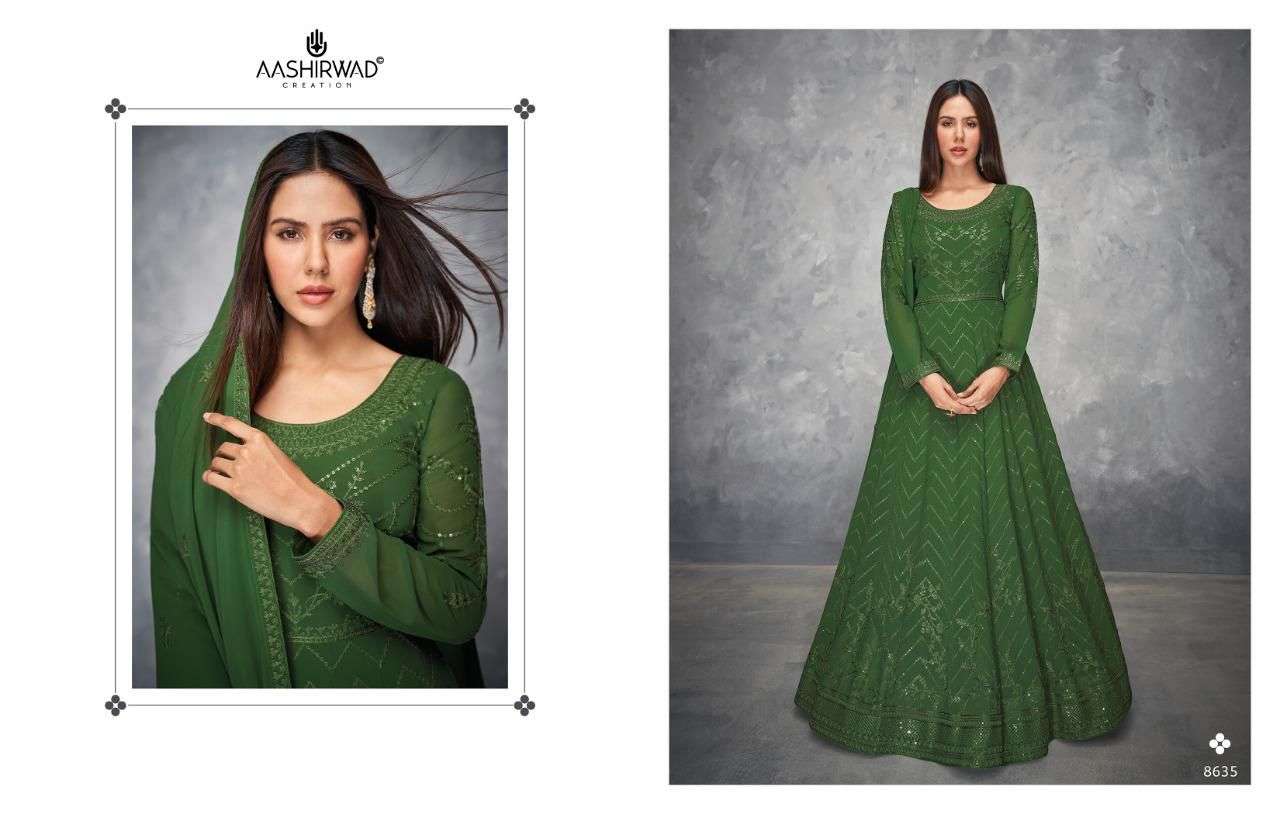 Anamika By Aashirwad Creation 8631 To 8635 Series Beautiful Stylish Anarkali Suits Fancy Colorful Casual Wear & Ethnic Wear & Ready To Wear Real Georgette Dresses At Wholesale Price