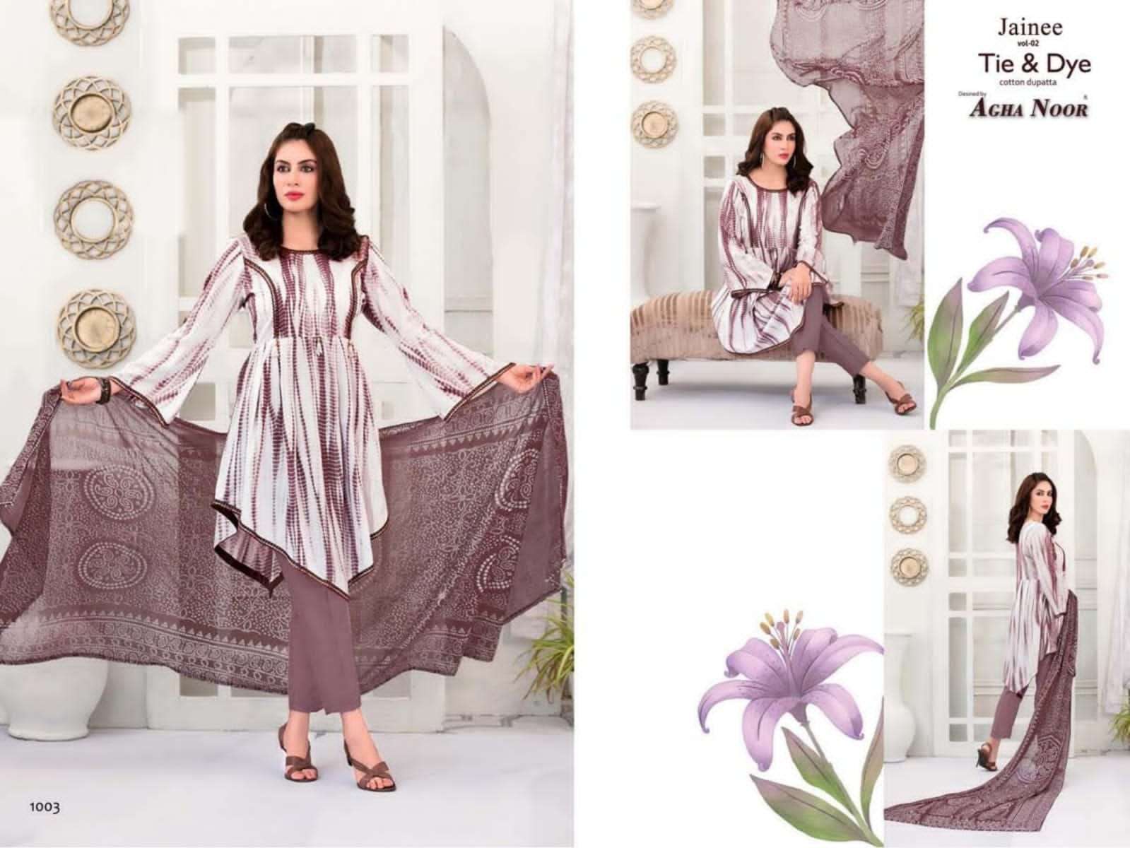 JAINEE VOL-2 BY AGHA NOOR 1001 TO 1006 SERIES BEAUTIFUL SUITS COLORFUL STYLISH FANCY CASUAL WEAR & ETHNIC WEAR LAWN COTTON DIGITAL PRINT DRESSES AT WHOLESALE PRICE