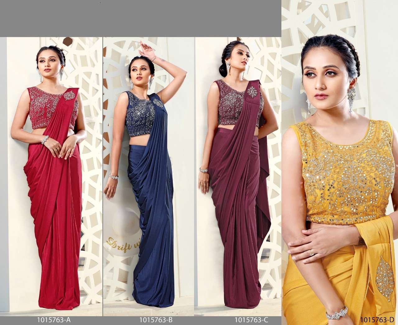 1015763 BY FASHID WHOLESALE A TO D SERIES INDIAN TRADITIONAL WEAR COLLECTION BEAUTIFUL STYLISH FANCY COLORFUL PARTY WEAR & OCCASIONAL WEAR IMPORTED LYCRA SAREES AT WHOLESALE PRICE