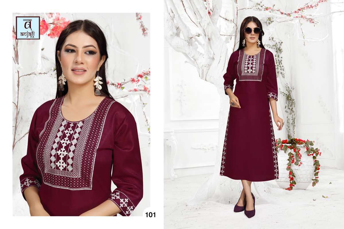 WHITE QUEEN BY ANJALI NX 101 TO 108 SERIES DESIGNER STYLISH FANCY COLORFUL BEAUTIFUL PARTY WEAR & ETHNIC WEAR COLLECTION COTTON EMBROIDERY KURTIS AT WHOLESALE PRICE