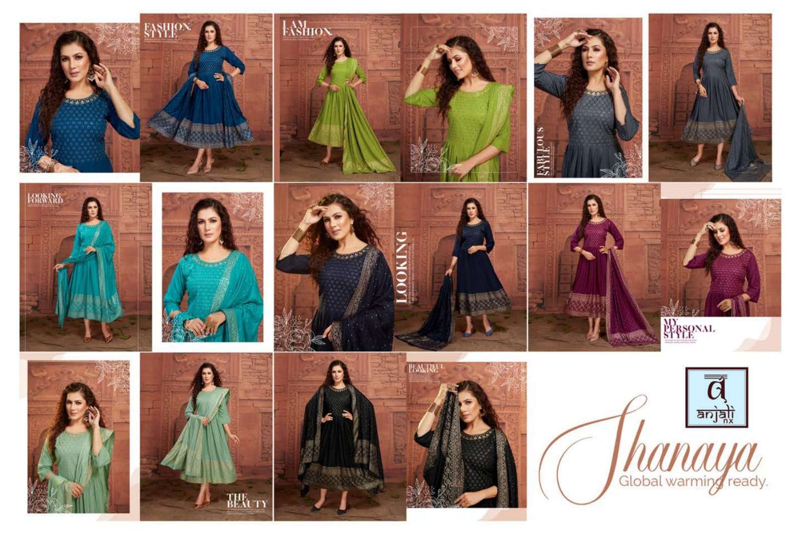 SHANAYA BY ANJALI NX 101 TO 108 SERIES BEAUTIFUL STYLISH FANCY COLORFUL CASUAL WEAR & ETHNIC WEAR RAYON WITH WORK GOWNS WITH DUPATTA AT WHOLESALE PRICE