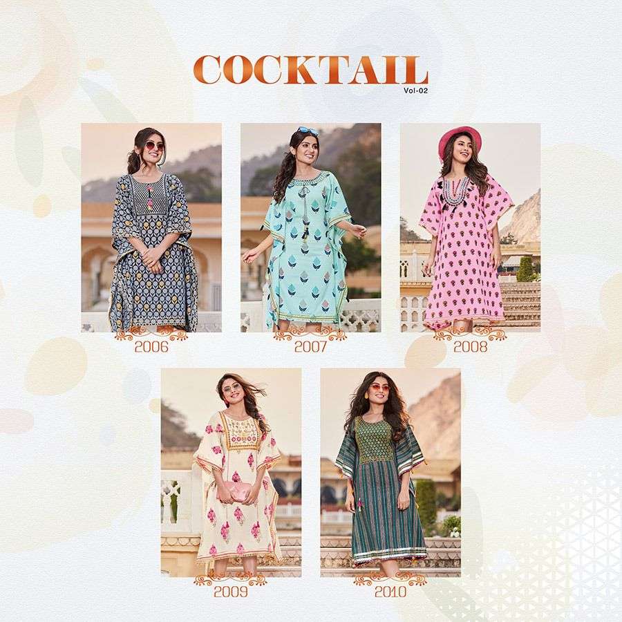 COCKTAIL VOL-2 BY KAJAL STYLE 2001 TO 2010 SERIES BEAUTIFUL STYLISH FANCY COLORFUL CASUAL WEAR & ETHNIC WEAR HEAVY COTTON EMBROIDERED TOPS AT WHOLESALE PRICE