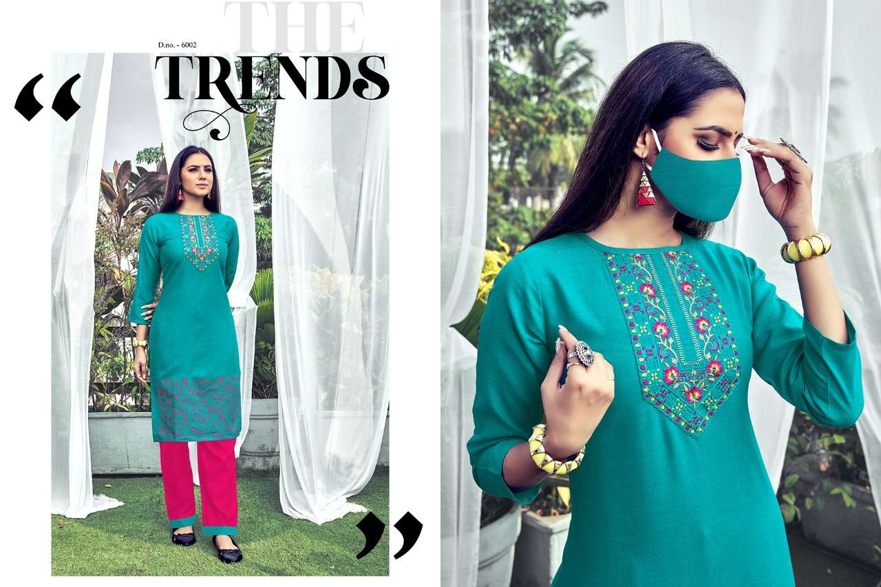CHINGARI VOL-6 BY NITISHA NX 6001 TO 6008 SERIES BEAUTIFUL STYLISH FANCY COLORFUL CASUAL WEAR & ETHNIC WEAR & READY TO WEAR HEAVY SOFT COTTON SLUB EMBROIDERED KURTIS WITH MASK AT WHOLESALE PRICE