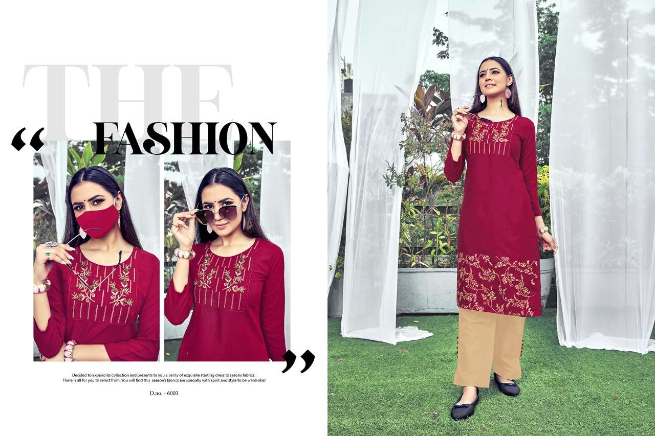 CHINGARI VOL-6 BY NITISHA NX 6001 TO 6008 SERIES BEAUTIFUL STYLISH FANCY COLORFUL CASUAL WEAR & ETHNIC WEAR & READY TO WEAR HEAVY SOFT COTTON SLUB EMBROIDERED KURTIS WITH MASK AT WHOLESALE PRICE