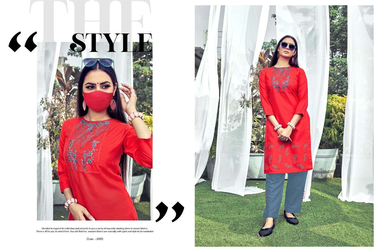 CHINGARI VOL-6 BY NITISHA NX 6001 TO 6008 SERIES BEAUTIFUL STYLISH FANCY COLORFUL CASUAL WEAR & ETHNIC WEAR & READY TO WEAR HEAVY SOFT COTTON SLUB EMBROIDERED KURTIS WITH MASK AT WHOLESALE PRICE