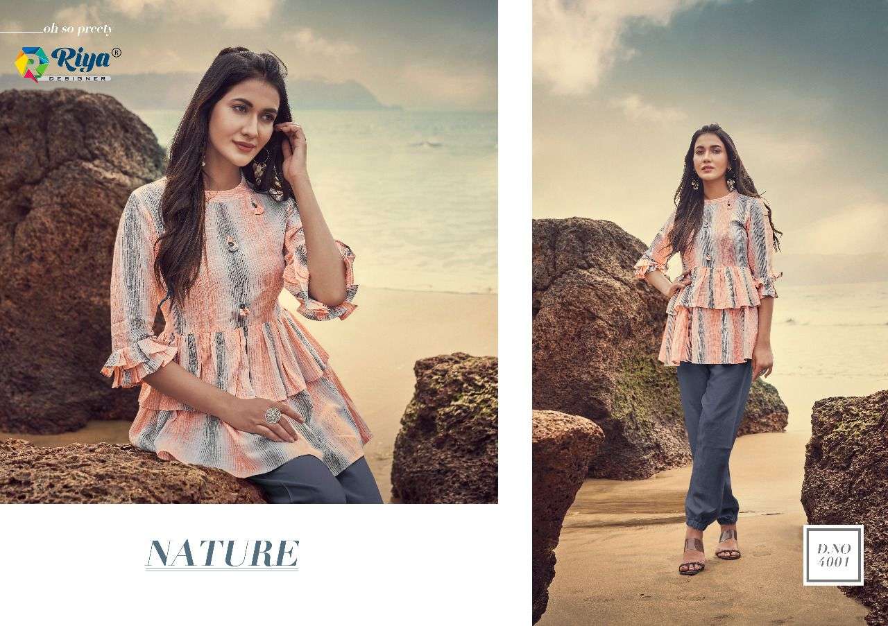 WESTERN VOL-4 BY RIYA DESIGNER 4001 TO 4006 SERIES BEAUTIFUL STYLISH FANCY COLORFUL CASUAL WEAR & ETHNIC WEAR & READY TO WEAR HANDLOOM COTTTON KURTIS WITH BOTTOM AT WHOLESALE PRICE