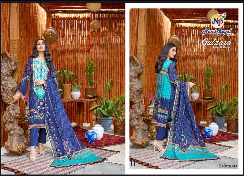 GULL ZARA BY NAND GOPAL PRINT 1001 TO 1008 SERIES PAKISTANI SUITS BEAUTIFUL FANCY COLORFUL STYLISH PARTY WEAR & OCCASIONAL WEAR COTTON PRINT DRESSES AT WHOLESALE PRICE