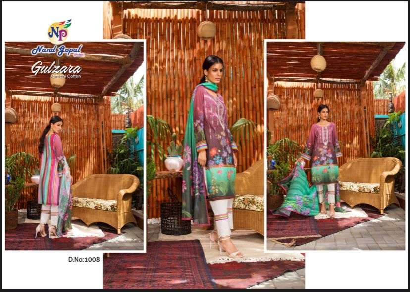 GULL ZARA BY NAND GOPAL PRINT 1001 TO 1008 SERIES PAKISTANI SUITS BEAUTIFUL FANCY COLORFUL STYLISH PARTY WEAR & OCCASIONAL WEAR COTTON PRINT DRESSES AT WHOLESALE PRICE