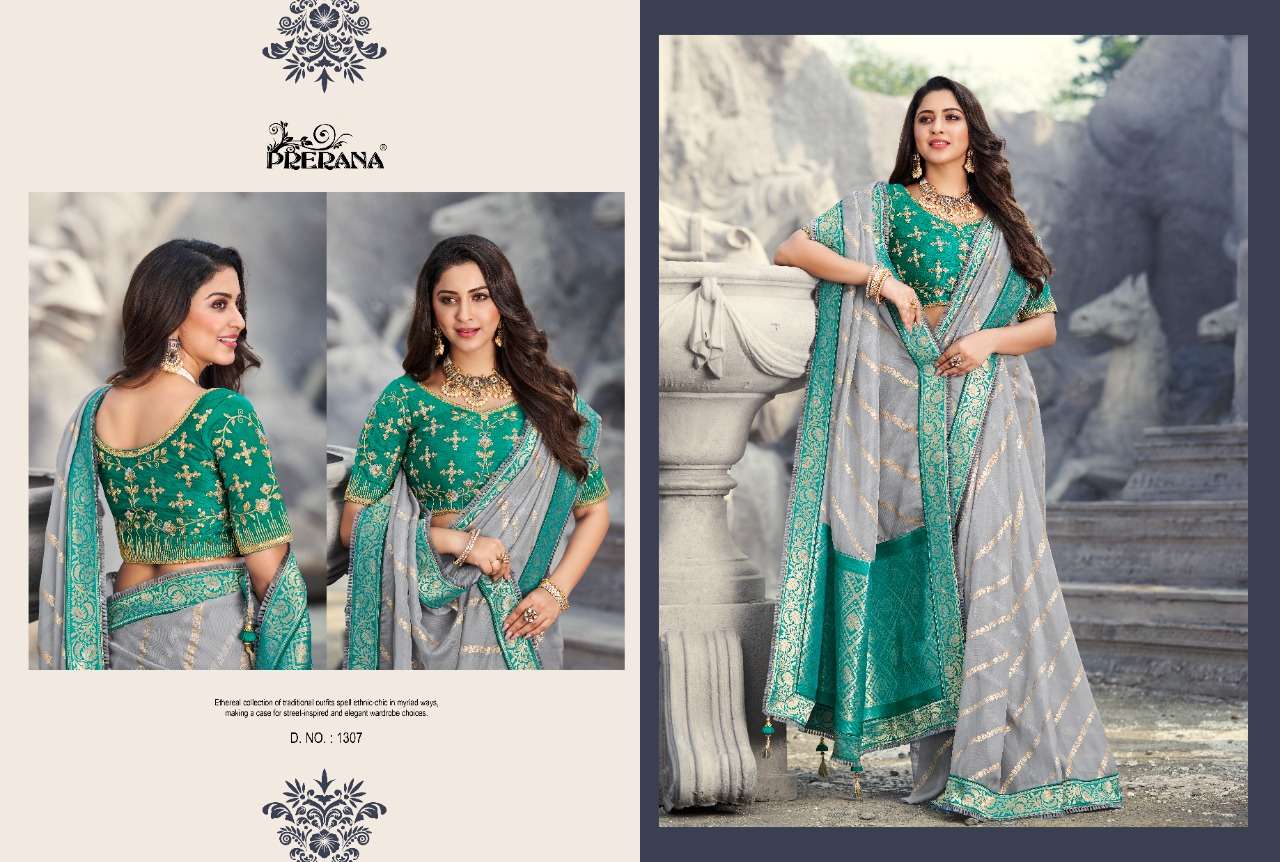 PRERANA 1301 SERIES BY PRERANA 1301 TO 1309 SERIES INDIAN TRADITIONAL WEAR COLLECTION BEAUTIFUL STYLISH FANCY COLORFUL PARTY WEAR & OCCASIONAL WEAR BANARASI SILK SAREES AT WHOLESALE PRICE