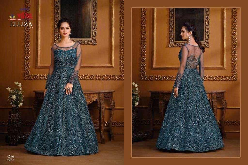 ELLIZA VOL-2 NX BY VIPUL FASHION 4735 TO 4737 SERIES DESIGNER WEDDING COLLECTION BEAUTIFUL STYLISH FANCY COLORFUL PARTY WEAR & OCCASIONAL WEAR NET EMBROIDERED DRESSES AT WHOLESALE PRICE