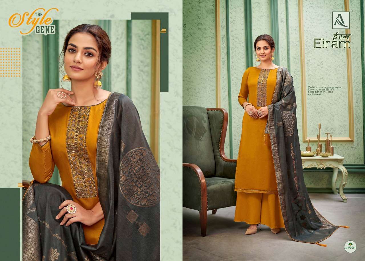 EIRAM BY ALOK SUITS 870-001 TO 870-008 SERIES INDIAN TRADITIONAL WEAR COLLECTION BEAUTIFUL STYLISH FANCY COLORFUL PARTY WEAR & OCCASIONAL WEAR PURE COTTON EMBROIDERED DRESSES AT WHOLESALE PRICE