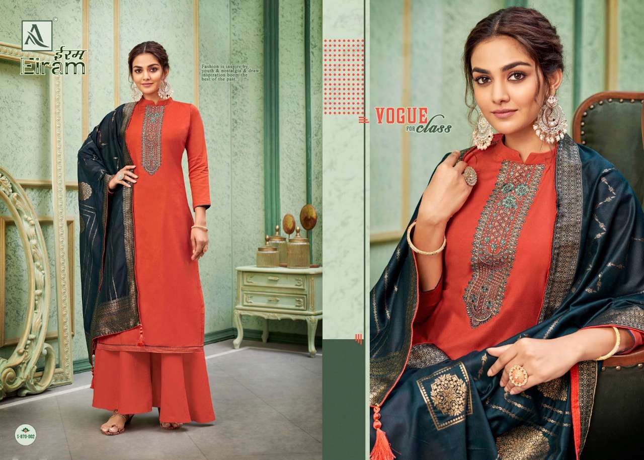 EIRAM BY ALOK SUITS 870-001 TO 870-008 SERIES INDIAN TRADITIONAL WEAR COLLECTION BEAUTIFUL STYLISH FANCY COLORFUL PARTY WEAR & OCCASIONAL WEAR PURE COTTON EMBROIDERED DRESSES AT WHOLESALE PRICE