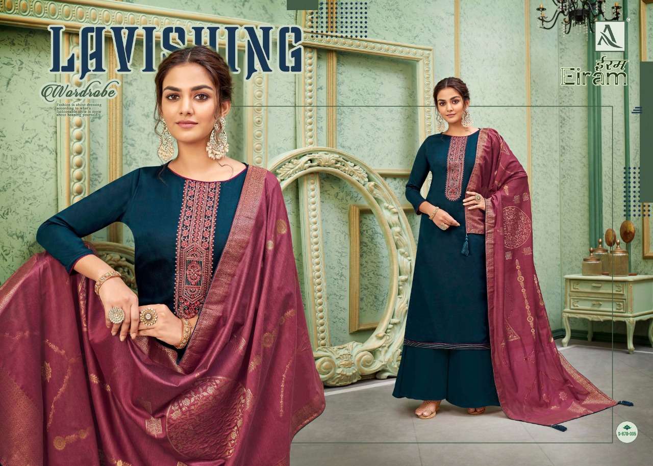 EIRAM BY ALOK SUITS 870-001 TO 870-008 SERIES INDIAN TRADITIONAL WEAR COLLECTION BEAUTIFUL STYLISH FANCY COLORFUL PARTY WEAR & OCCASIONAL WEAR PURE COTTON EMBROIDERED DRESSES AT WHOLESALE PRICE