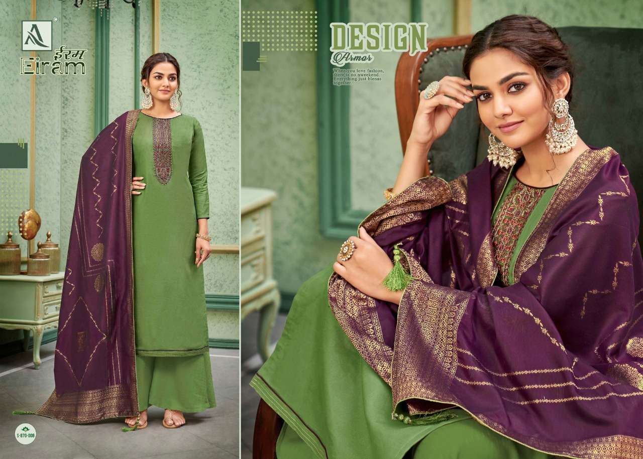 EIRAM BY ALOK SUITS 870-001 TO 870-008 SERIES INDIAN TRADITIONAL WEAR COLLECTION BEAUTIFUL STYLISH FANCY COLORFUL PARTY WEAR & OCCASIONAL WEAR PURE COTTON EMBROIDERED DRESSES AT WHOLESALE PRICE