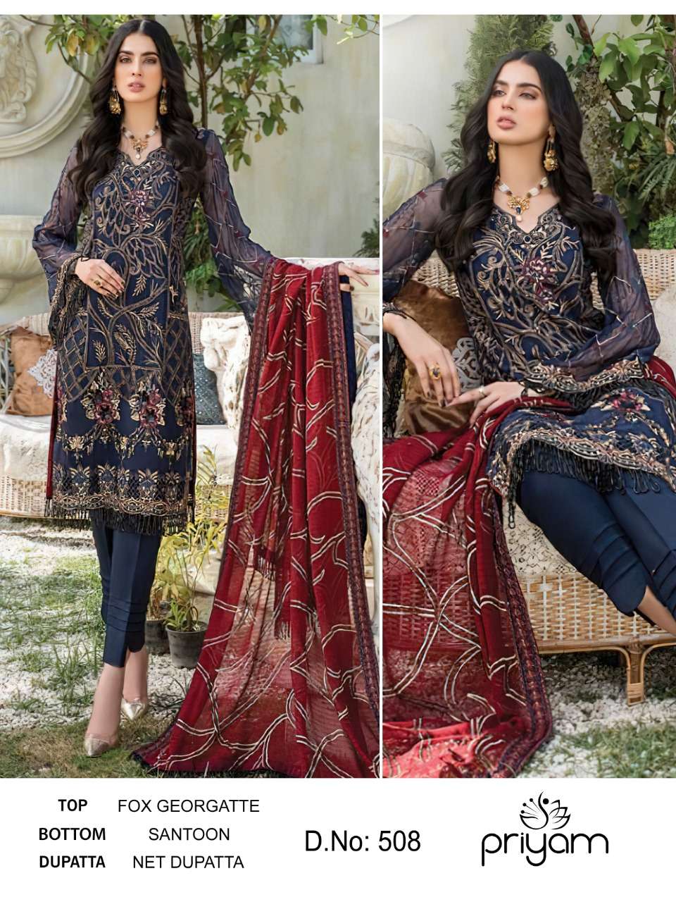 ZAINA VOL-14 BY PRIYAM 506 TO 509 SERIES DESIGNER PAKISTANI SUITS BEAUTIFUL STYLISH FANCY COLORFUL PARTY WEAR & OCCASIONAL WEAR FAUX GEORGETTE DRESSES AT WHOLESALE PRICE