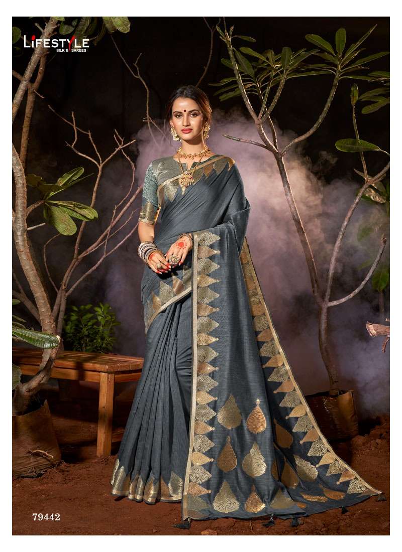 VINTAGE SILK BY LIFESTYLE 79441 TO 79446 SERIES INDIAN TRADITIONAL WEAR COLLECTION BEAUTIFUL STYLISH FANCY COLORFUL PARTY WEAR & OCCASIONAL WEAR CHANDERI SILK SAREES AT WHOLESALE PRICE