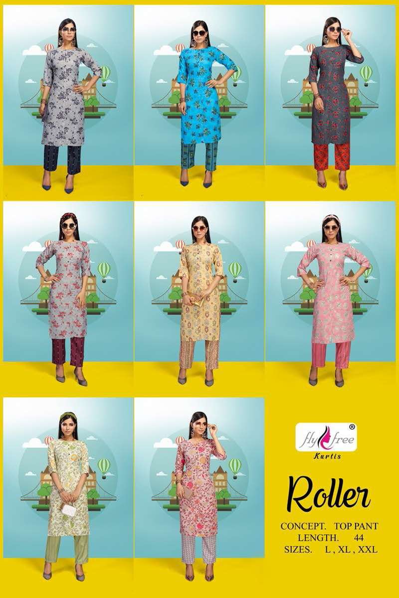 ROLLER BY FLY FREE 1001 TO 1008 SERIES DESIGNER STYLISH FANCY COLORFUL BEAUTIFUL PARTY WEAR & ETHNIC WEAR COLLECTION FANCY KURTIS AT WHOLESALE PRICE