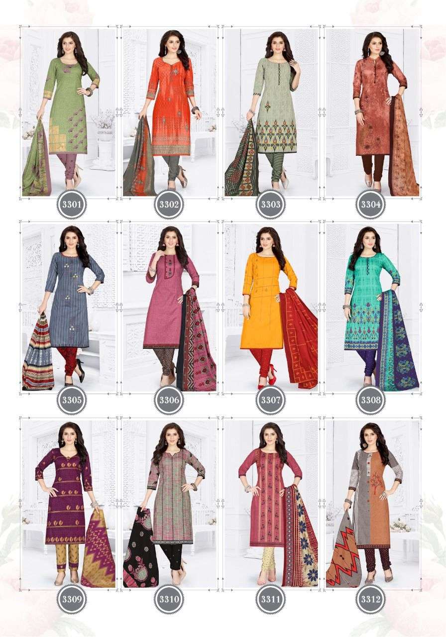 TARA VOL-33 BY COTTON PLUSE 3301 TO 3312 SERIES BEAUTIFUL STYLISH SUITS FANCY COLORFUL CASUAL WEAR & ETHNIC WEAR & READY TO WEAR HEAVY COTTON PRINTED DRESSES AT WHOLESALE PRICE