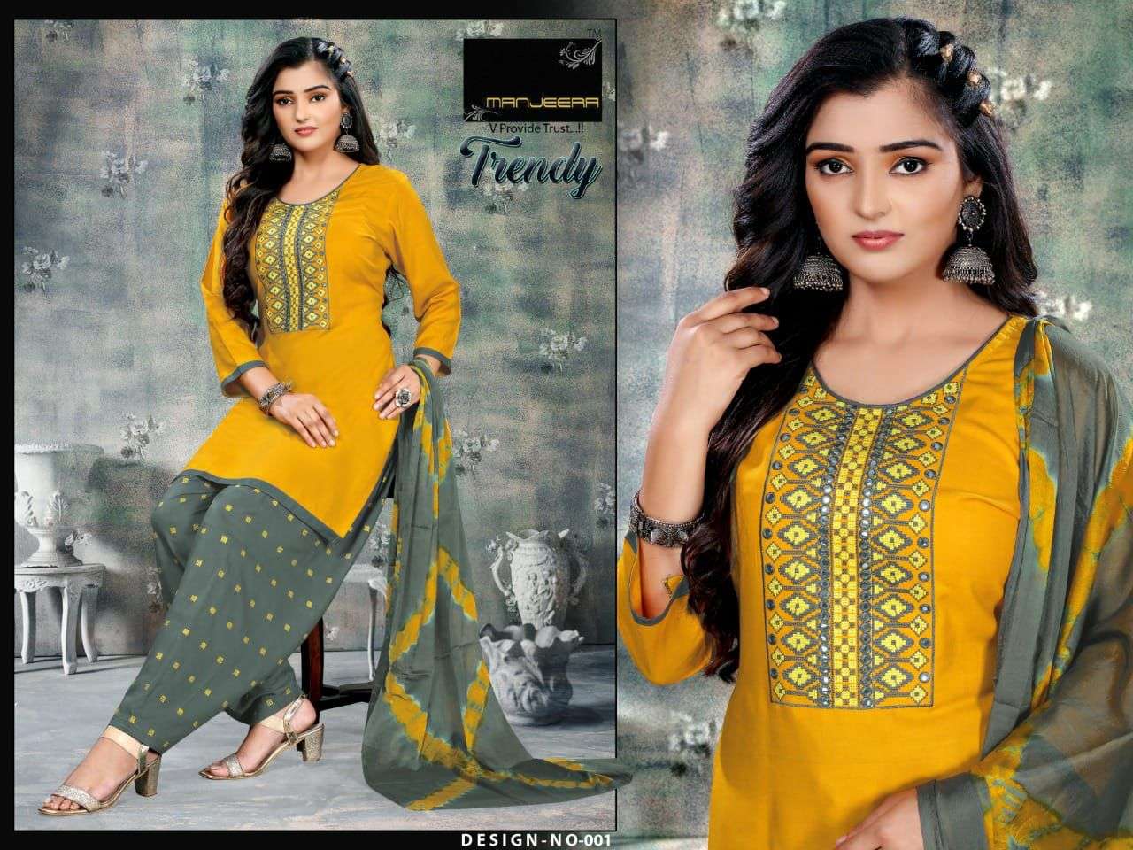 TRENDY BY MANJEERA 001 TO 008 SERIES BEAUTIFUL PATIYALA SUITS COLORFUL STYLISH FANCY CASUAL WEAR & ETHNIC WEAR RAYON WITH WORK DRESSES AT WHOLESALE PRICE
