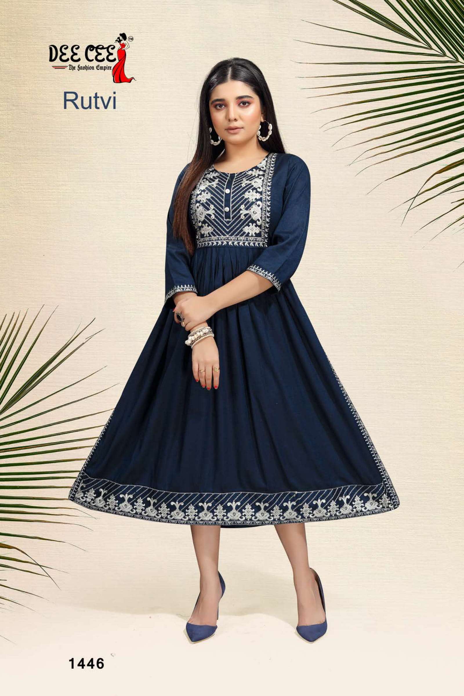 RUTVI BY DEE CEE 1446 TO 1451 SERIES DESIGNER STYLISH FANCY COLORFUL BEAUTIFUL PARTY WEAR & ETHNIC WEAR COLLECTION RAYON EMBROIDERY KURTIS AT WHOLESALE PRICE