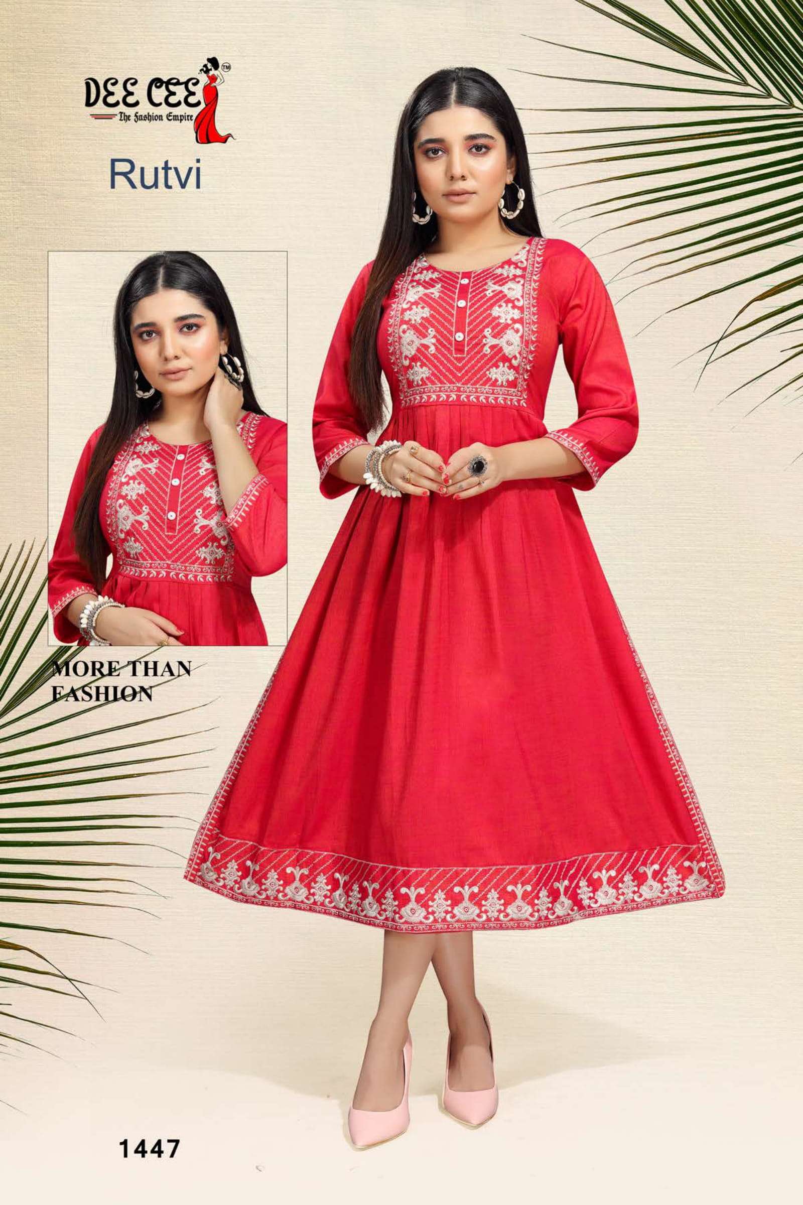 RUTVI BY DEE CEE 1446 TO 1451 SERIES DESIGNER STYLISH FANCY COLORFUL BEAUTIFUL PARTY WEAR & ETHNIC WEAR COLLECTION RAYON EMBROIDERY KURTIS AT WHOLESALE PRICE