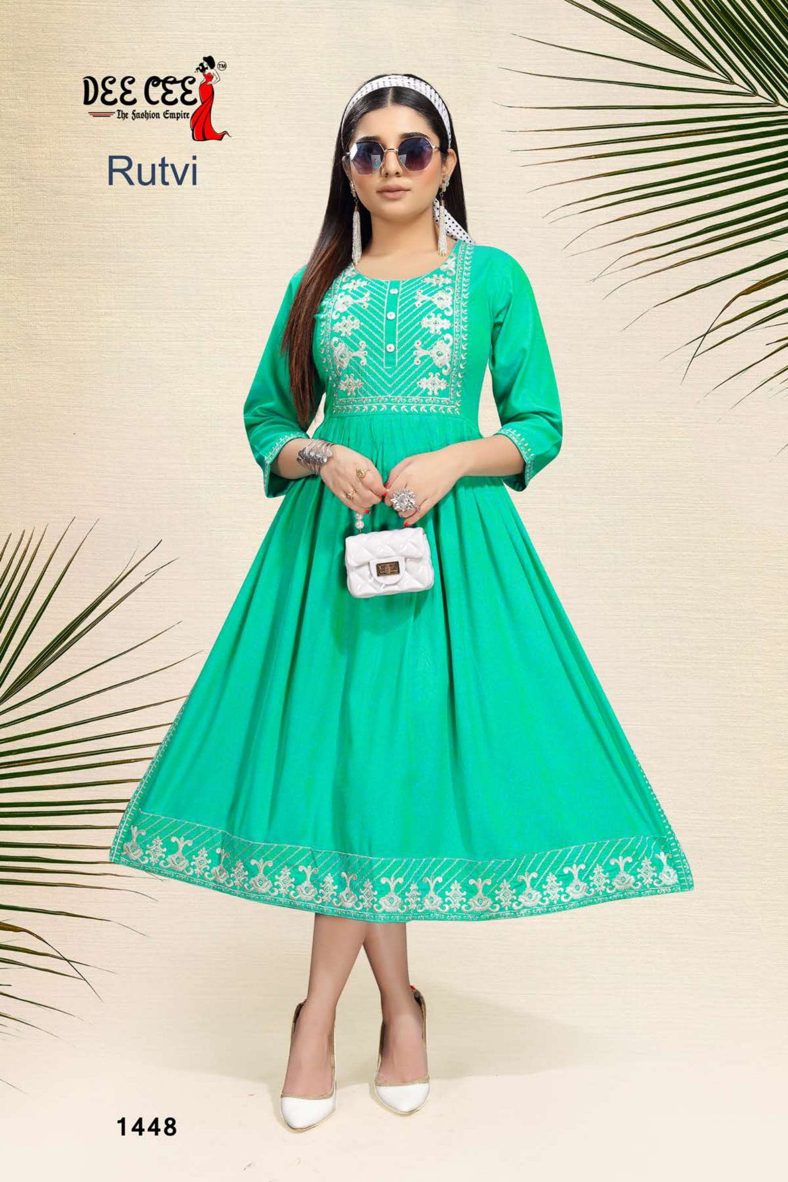 RUTVI BY DEE CEE 1446 TO 1451 SERIES DESIGNER STYLISH FANCY COLORFUL BEAUTIFUL PARTY WEAR & ETHNIC WEAR COLLECTION RAYON EMBROIDERY KURTIS AT WHOLESALE PRICE