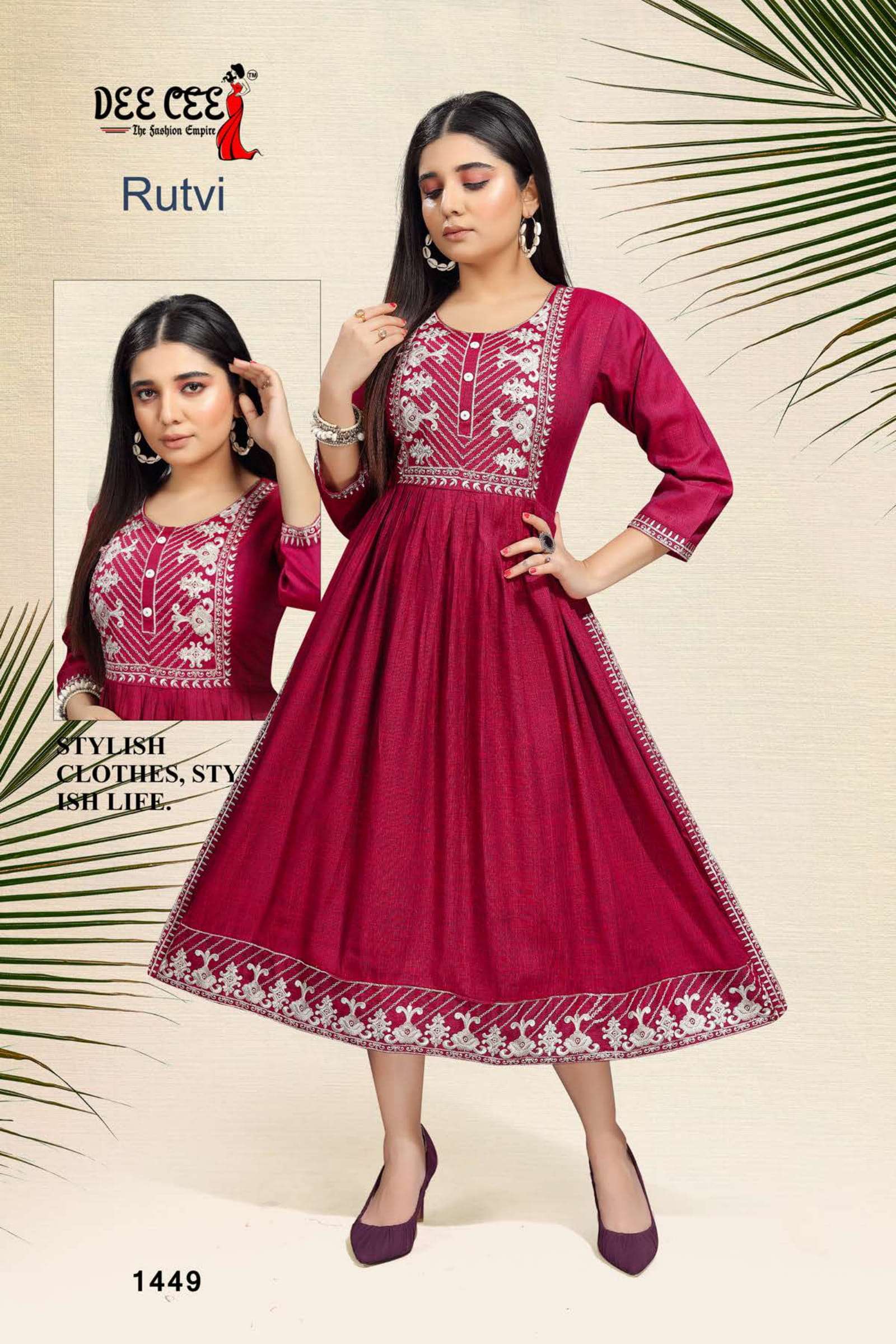 RUTVI BY DEE CEE 1446 TO 1451 SERIES DESIGNER STYLISH FANCY COLORFUL BEAUTIFUL PARTY WEAR & ETHNIC WEAR COLLECTION RAYON EMBROIDERY KURTIS AT WHOLESALE PRICE