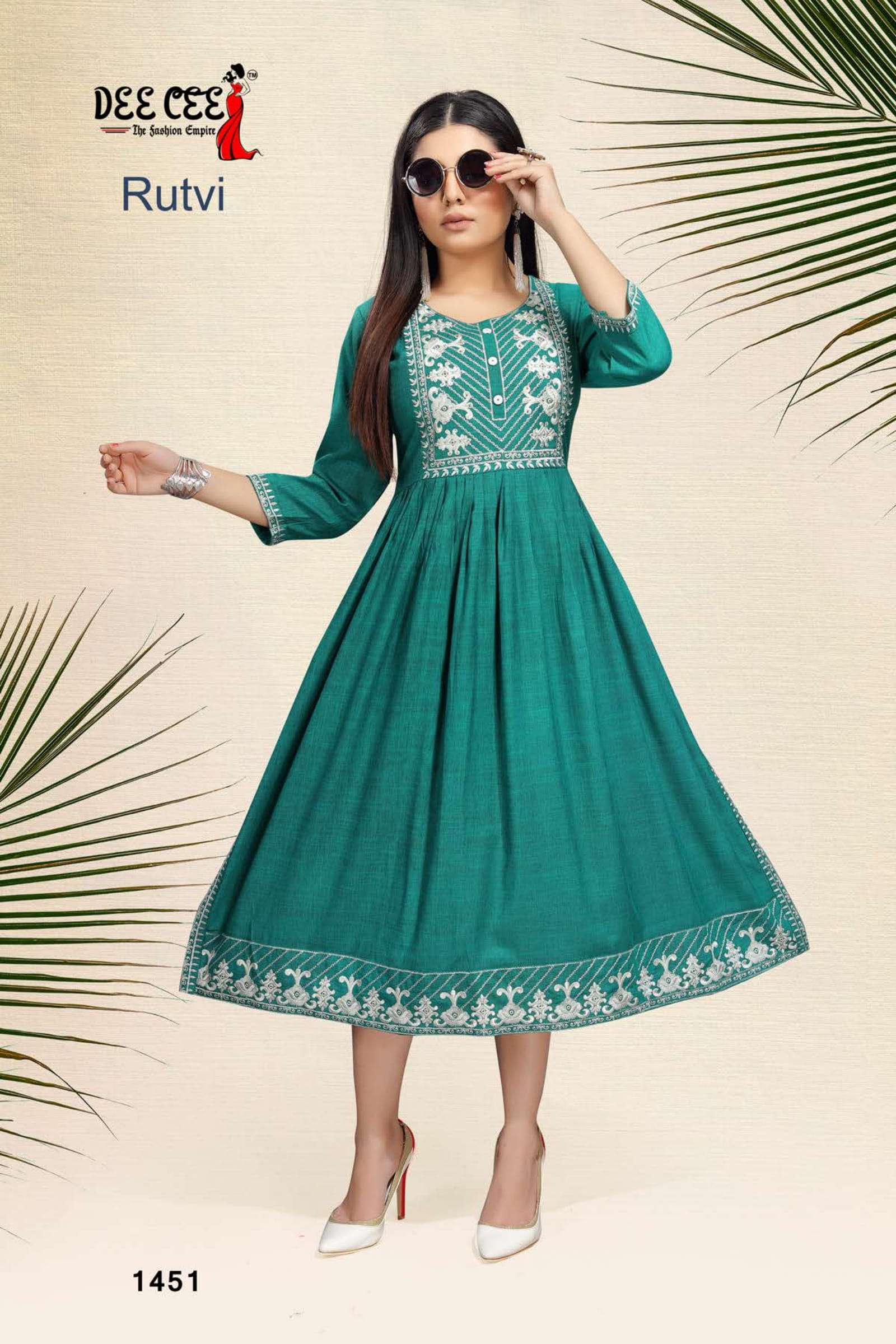RUTVI BY DEE CEE 1446 TO 1451 SERIES DESIGNER STYLISH FANCY COLORFUL BEAUTIFUL PARTY WEAR & ETHNIC WEAR COLLECTION RAYON EMBROIDERY KURTIS AT WHOLESALE PRICE