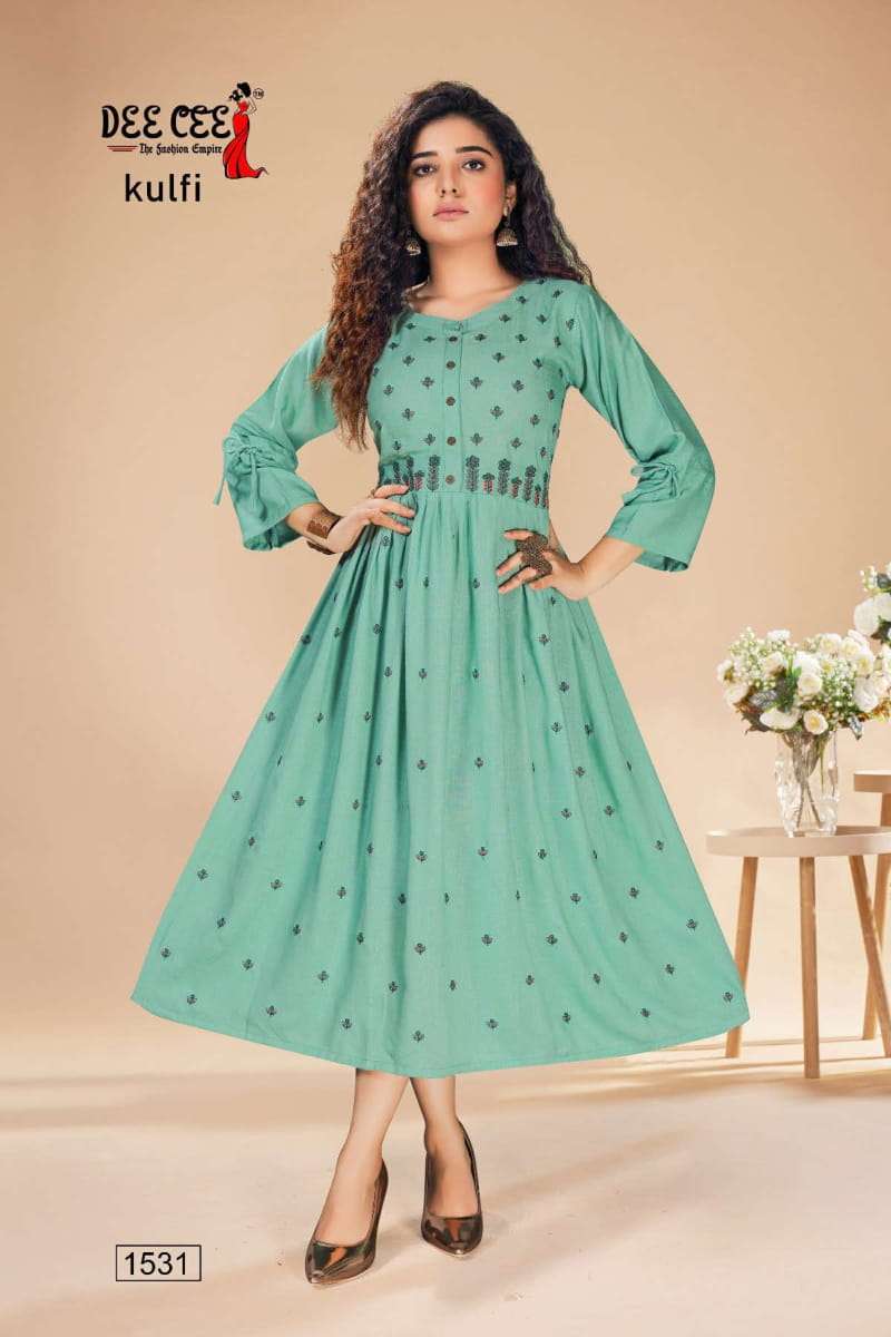 KULFI BY DEE CEE 1527 TO 1534 SERIES DESIGNER STYLISH FANCY COLORFUL BEAUTIFUL PARTY WEAR & ETHNIC WEAR COLLECTION RAYON EMBROIDERY KURTIS AT WHOLESALE PRICE