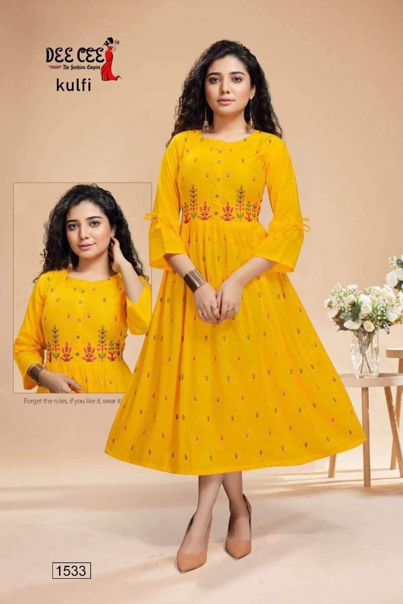 KULFI BY DEE CEE 1527 TO 1534 SERIES DESIGNER STYLISH FANCY COLORFUL BEAUTIFUL PARTY WEAR & ETHNIC WEAR COLLECTION RAYON EMBROIDERY KURTIS AT WHOLESALE PRICE