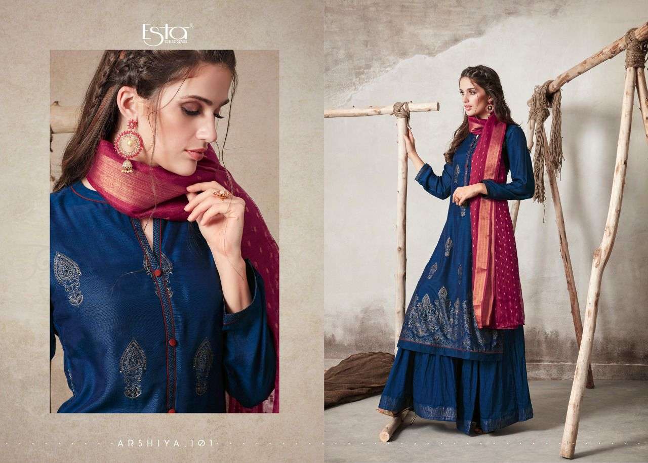 ARSHIYA BY ESTA 101 TO 112 SERIES BEAUTIFUL SUITS COLORFUL STYLISH FANCY CASUAL WEAR & ETHNIC WEAR PURE COTTON SILK PRINT DRESSES AT WHOLESALE PRICE