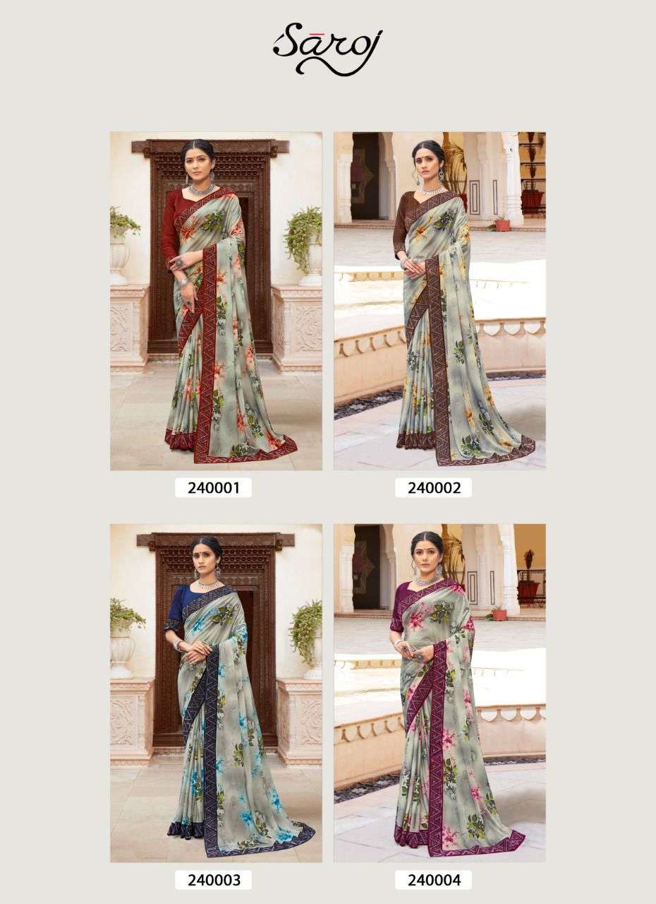SHOBHNAA BY SAROJ 240001 TO 240004 SERIES INDIAN TRADITIONAL WEAR COLLECTION BEAUTIFUL STYLISH FANCY COLORFUL PARTY WEAR & OCCASIONAL WEAR LYCRA DIGITAL PRINT SAREES AT WHOLESALE PRICE