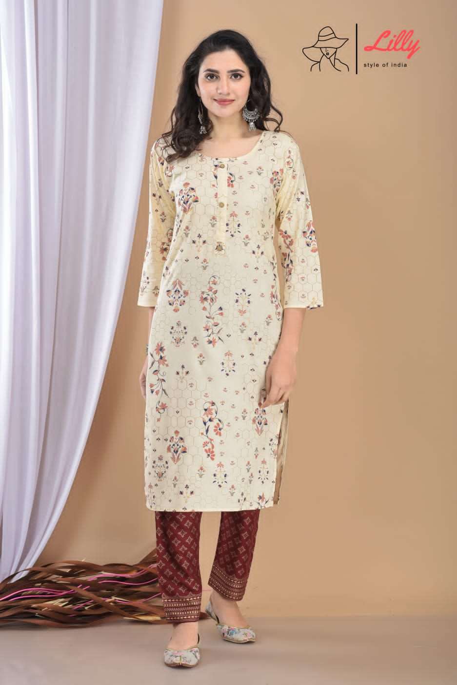 MEENA VOL-7 BY LILLY DESIGNER STYLISH FANCY COLORFUL BEAUTIFUL PARTY WEAR & ETHNIC WEAR COLLECTION RAYON PRINT KURTIS WITH BOTTOM AT WHOLESALE PRICE