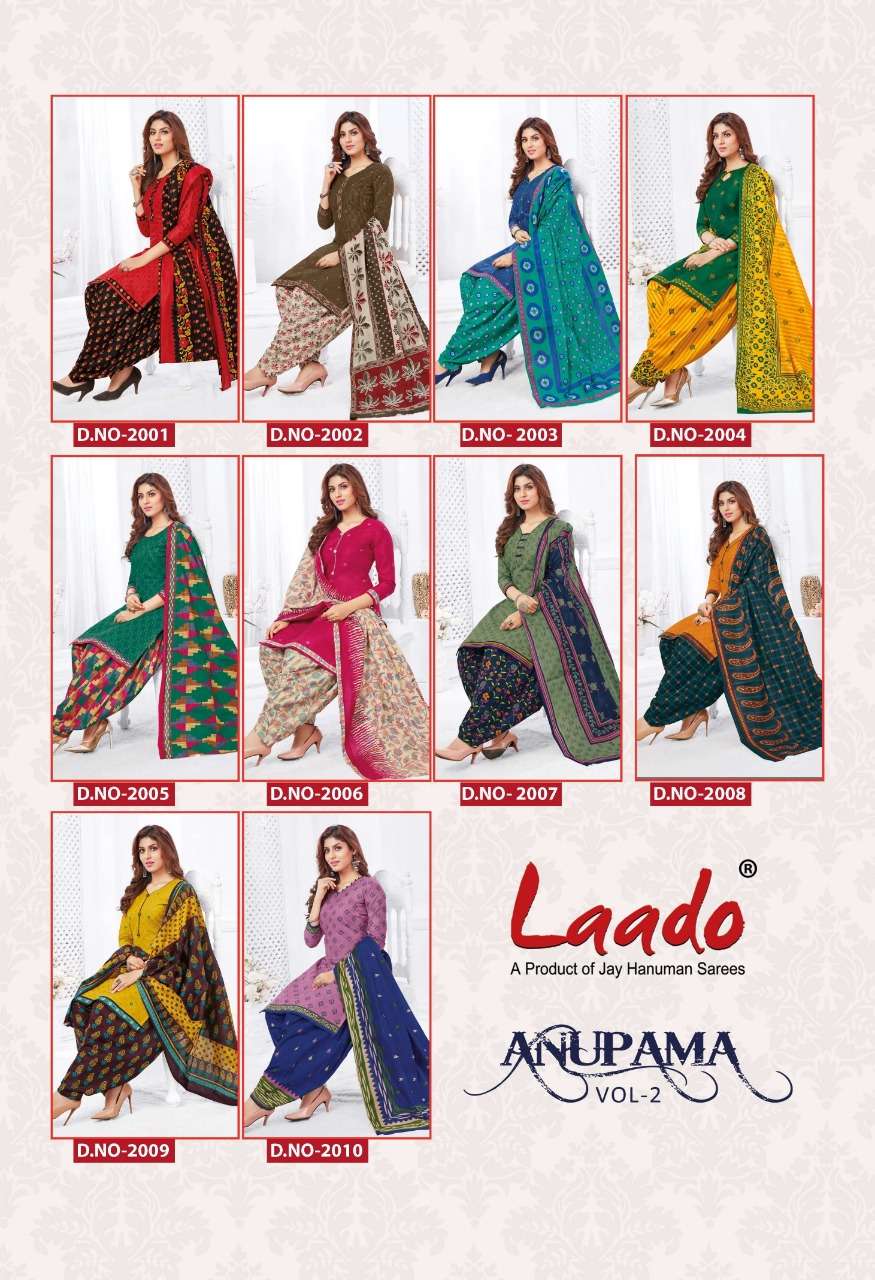 ANUPAMA VOL-2 BY LAADO 2001 TO 2010 SERIES BEAUTIFUL STYLISH SUITS FANCY COLORFUL CASUAL WEAR & ETHNIC WEAR & READY TO WEAR PURE COTTON PRINTED DRESSES AT WHOLESALE PRICE