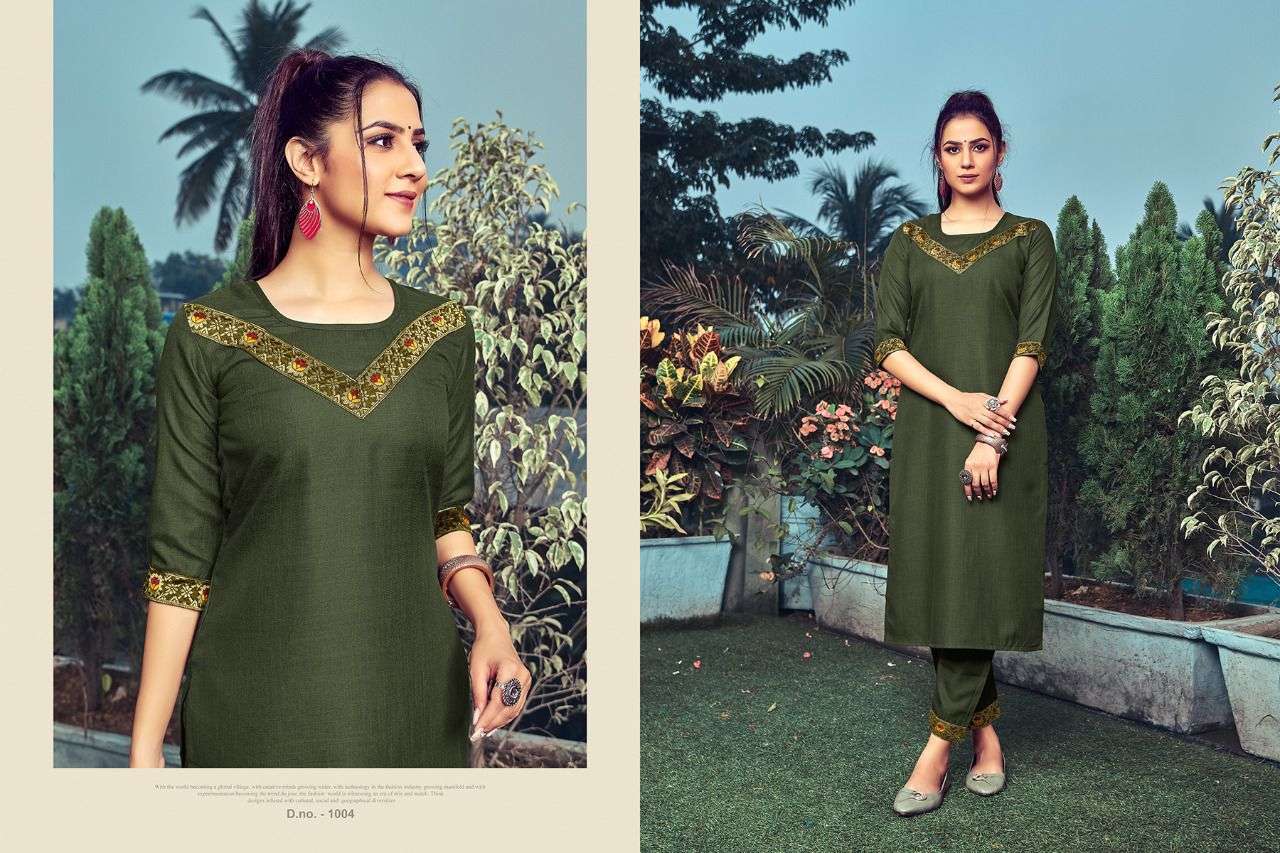 LIFE STYLE BY VFF 1001 TO 1008 SERIES DESIGNER STYLISH FANCY COLORFUL BEAUTIFUL PARTY WEAR & ETHNIC WEAR COLLECTION MAGIC SLUB EMBROIDERY KURTIS WITH BOTTOM AT WHOLESALE PRICE