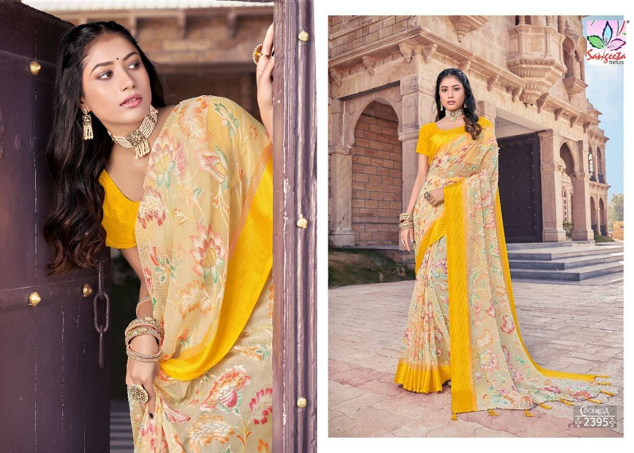 CINDERELLA BY SANGEETA TEXTILE 2391 TO 2399 SERIES INDIAN TRADITIONAL WEAR COLLECTION BEAUTIFUL STYLISH FANCY COLORFUL PARTY WEAR & OCCASIONAL WEAR BRASSO PRINT SAREES AT WHOLESALE PRICE