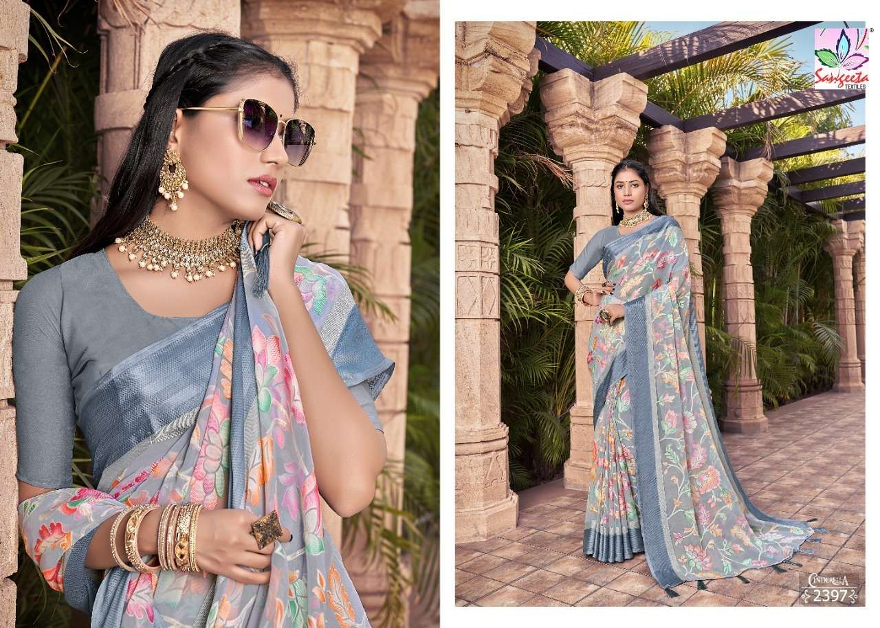 CINDERELLA BY SANGEETA TEXTILE 2391 TO 2399 SERIES INDIAN TRADITIONAL WEAR COLLECTION BEAUTIFUL STYLISH FANCY COLORFUL PARTY WEAR & OCCASIONAL WEAR BRASSO PRINT SAREES AT WHOLESALE PRICE