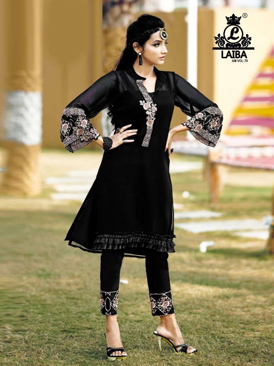 Am Vol-79 By Laiba 01 To 03 Series Designer Stylish Fancy Colorful Beautiful Party Wear & Ethnic Wear Collection Pure Georgette Embroidery Kurtis With Pants At Wholesale Price