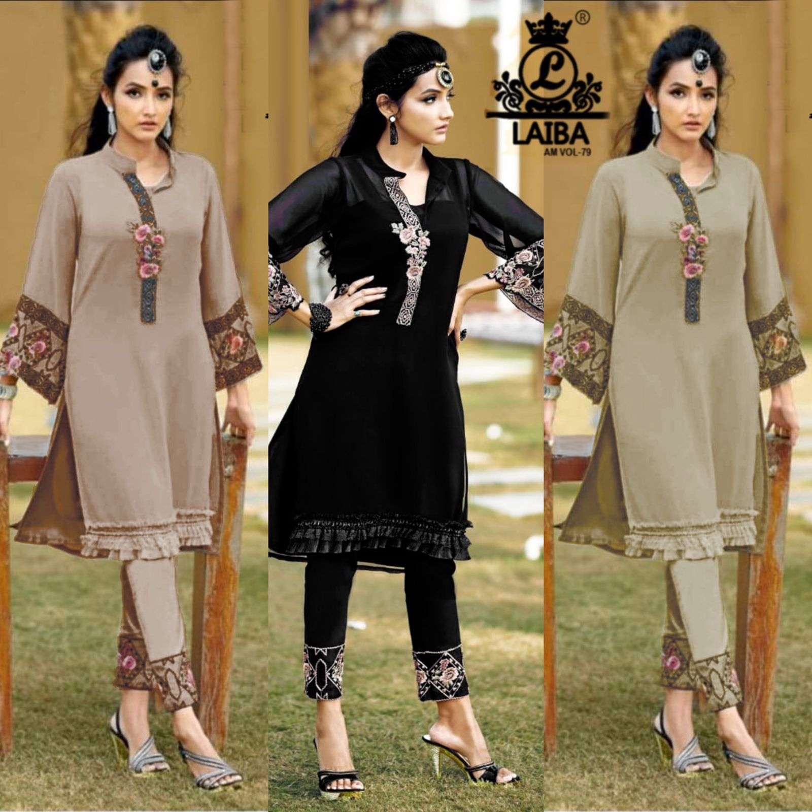 Am Vol-79 By Laiba 01 To 03 Series Designer Stylish Fancy Colorful Beautiful Party Wear & Ethnic Wear Collection Pure Georgette Embroidery Kurtis With Pants At Wholesale Price