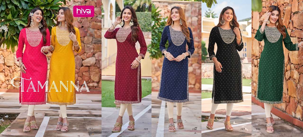 TAMANNA BY HIVA 101 TO 106 SERIES BEAUTIFUL STYLISH FANCY COLORFUL CASUAL WEAR & ETHNIC WEAR RAYON EMBROIDERED TOPS AT WHOLESALE PRICE