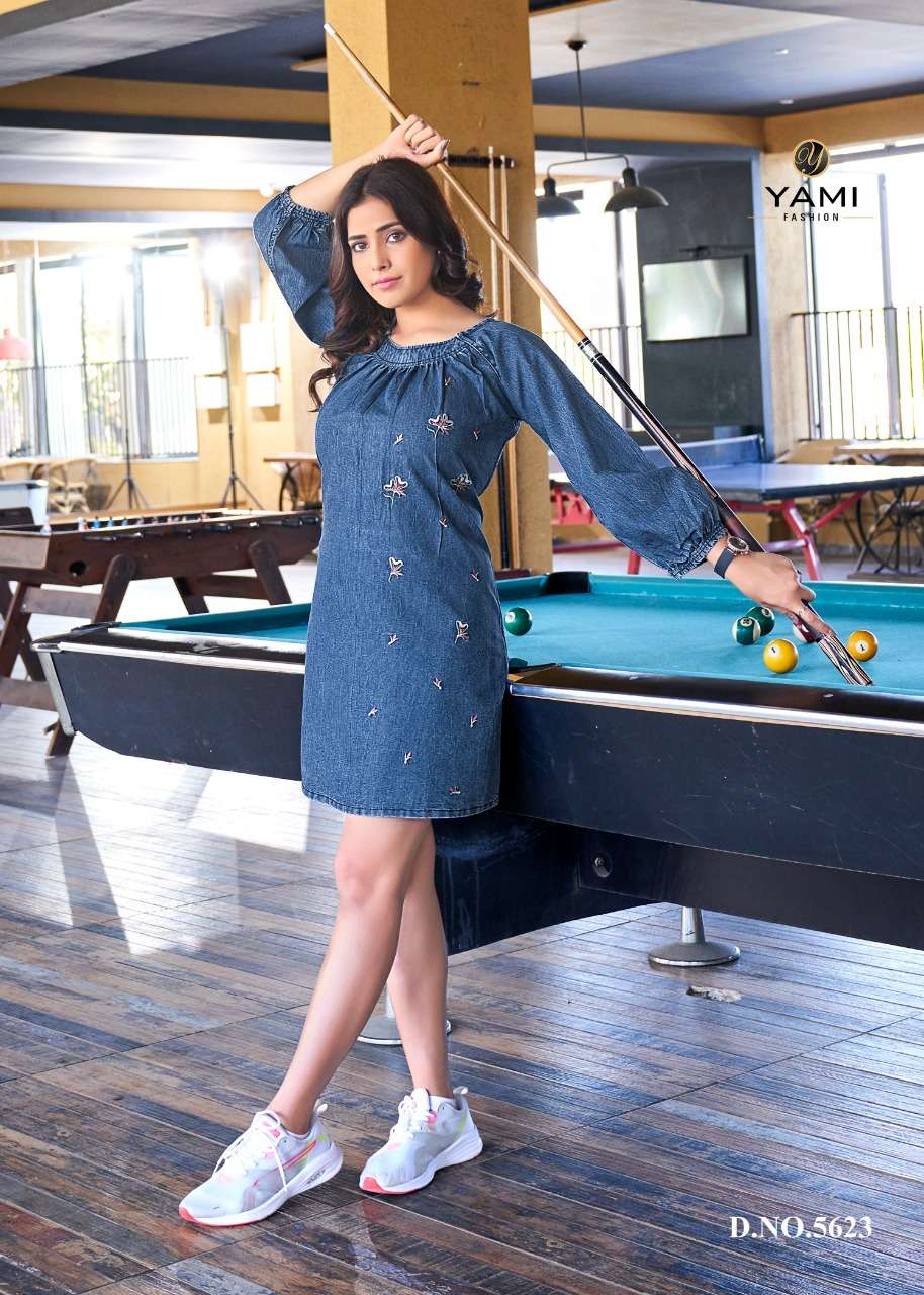 Vibes By Yami Fashion 5621 To 5629 Series Beautiful Stylish Fancy Colorful Casual Wear & Ethnic Wear Denim Embroidered Tops At Wholesale Price