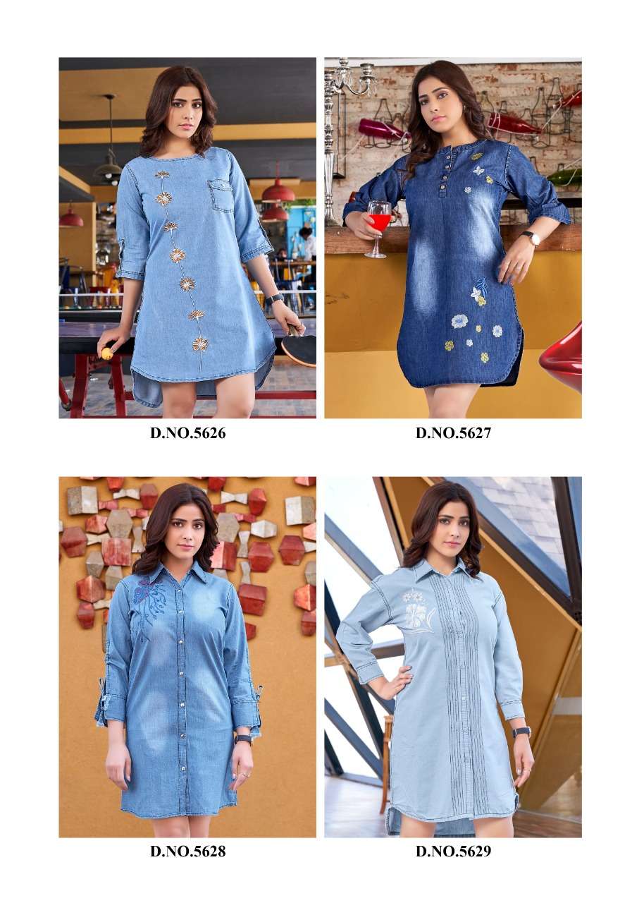 Vibes By Yami Fashion 5621 To 5629 Series Beautiful Stylish Fancy Colorful Casual Wear & Ethnic Wear Denim Embroidered Tops At Wholesale Price