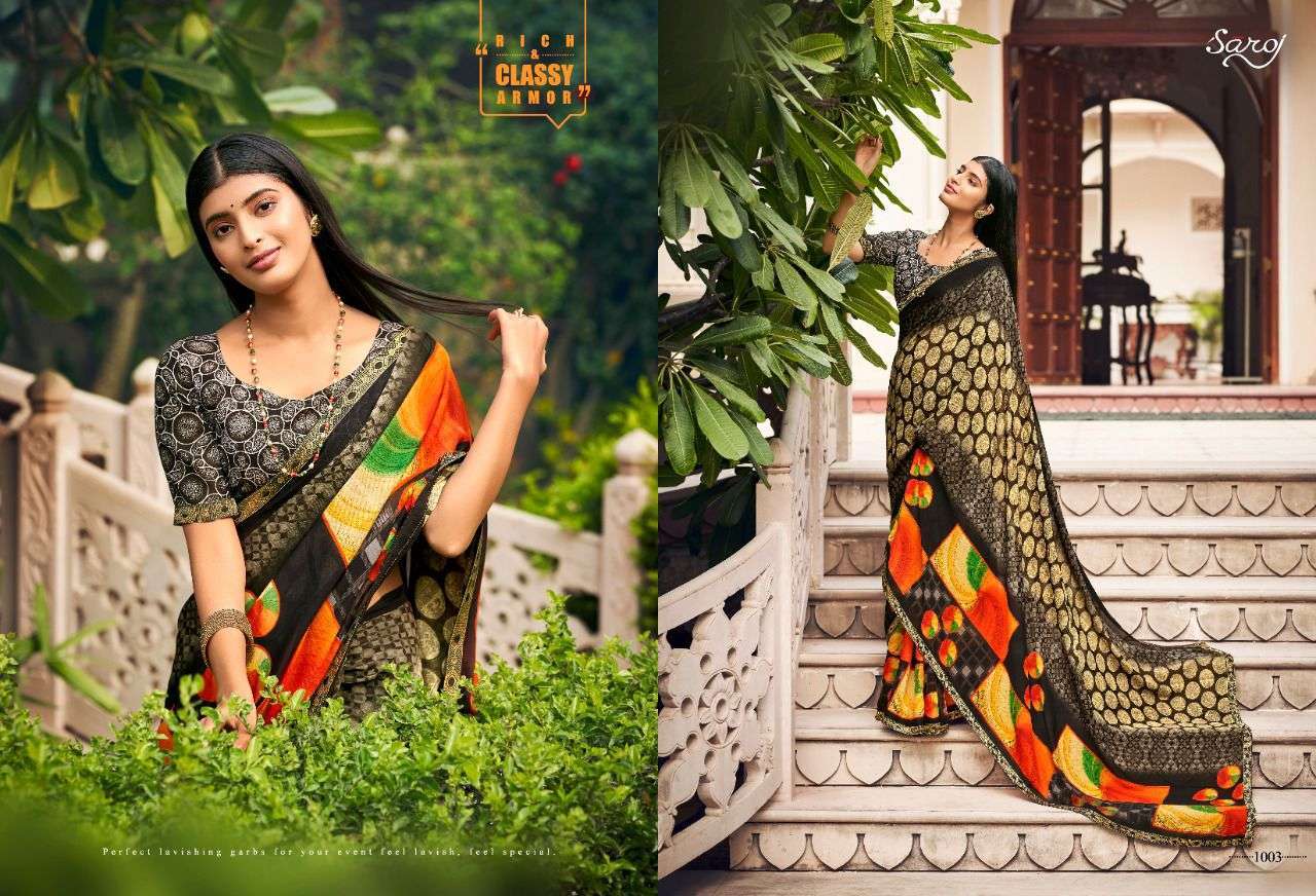 JHARNA BY SAROJ 1001 TO 1010 SERIES INDIAN TRADITIONAL WEAR COLLECTION BEAUTIFUL STYLISH FANCY COLORFUL PARTY WEAR & OCCASIONAL WEAR RENIAL PRINT SAREES AT WHOLESALE PRICE
