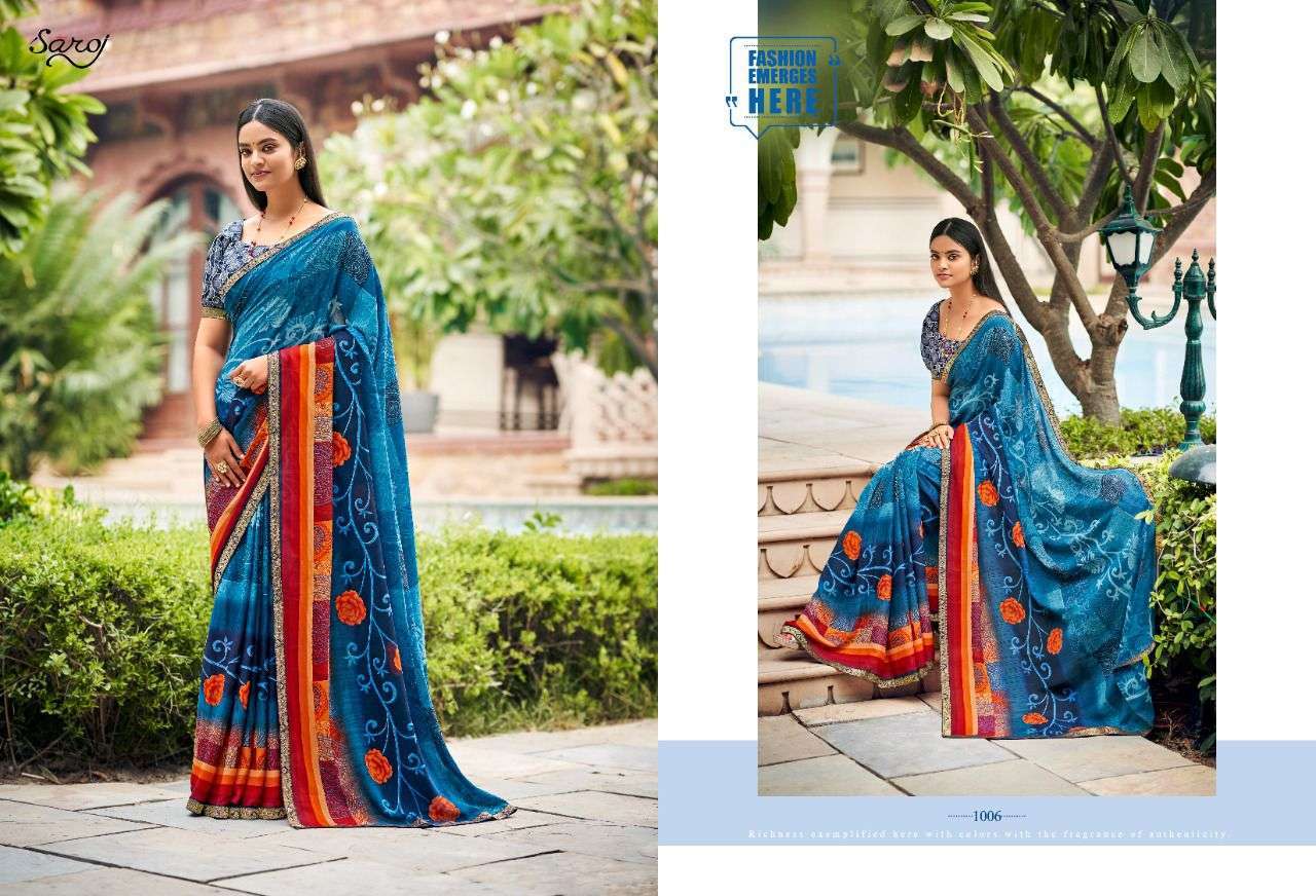 JHARNA BY SAROJ 1001 TO 1010 SERIES INDIAN TRADITIONAL WEAR COLLECTION BEAUTIFUL STYLISH FANCY COLORFUL PARTY WEAR & OCCASIONAL WEAR RENIAL PRINT SAREES AT WHOLESALE PRICE